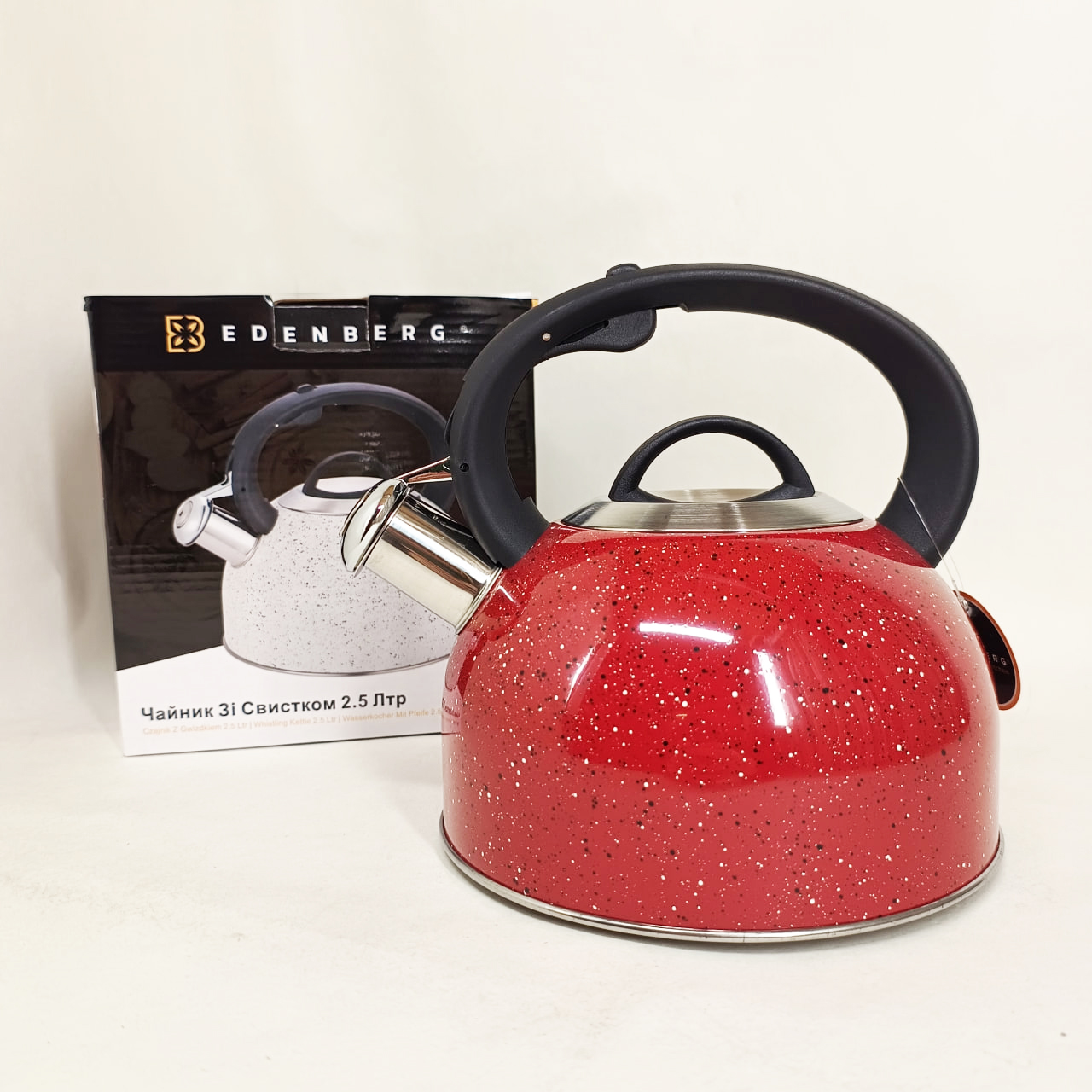 Чайник із свистком Edenberg EB-1440 з мармуровим покриттям 2.5 л Red