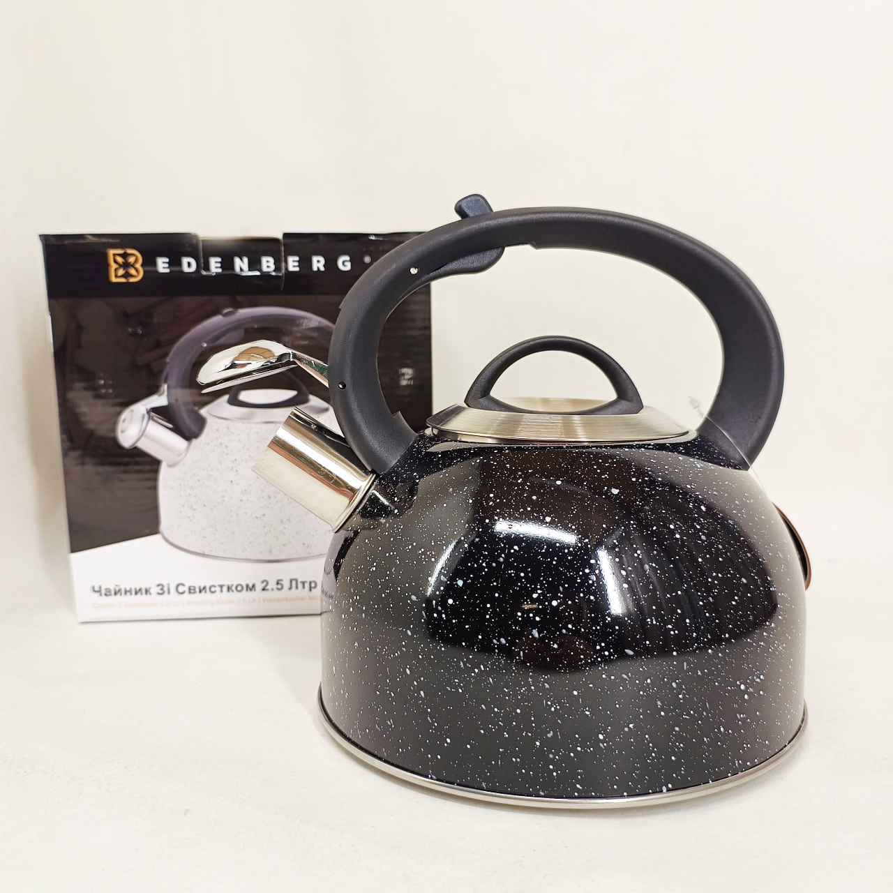 Чайник зі свистком Edenberg EB-1440 з мармуровим покриттям 3 л Black