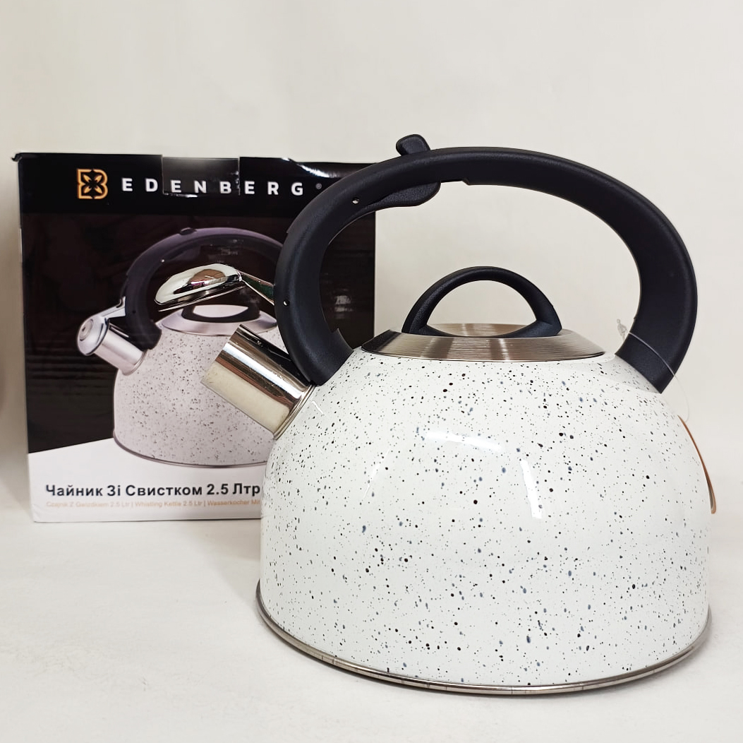 Чайник зі свистком Edenberg EB-1440 з мармуровим покриттям 2,5 л White