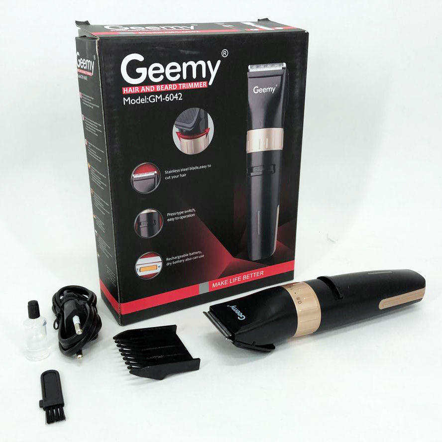 Акумуляторна машинка для стрижки волосся Gemei GM-6042, окантовальна машинка, колір: чорний