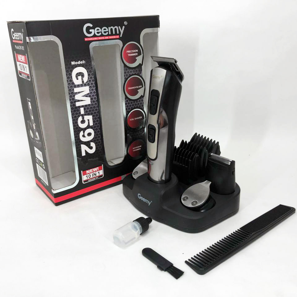 Машинка для стрижки 10в1 GEMEI GM-592, тример для бороди, триммер бездротовий. Колір: чорний