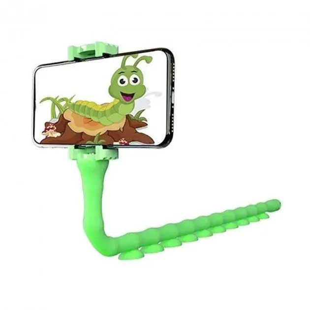 Гнучкий тримач для телефону з універсальними присосками Cute Worm Lazy Holder, колір зелений
