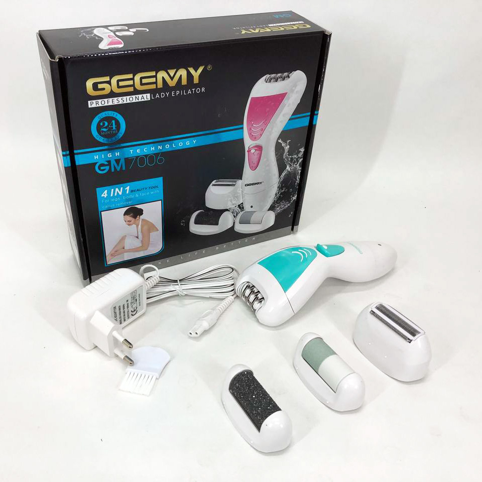 Епілятор Gemei GM-7006 4в1 – професійний бездротовий епілятор‑бритва з насадками триммер і пемза