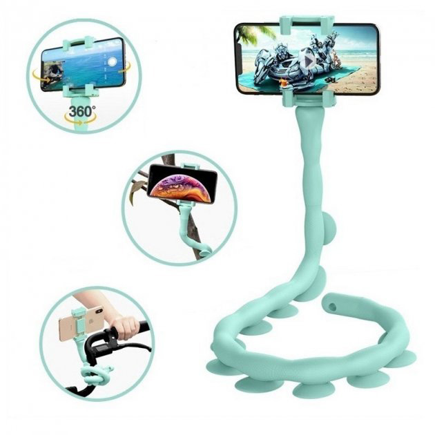 Гнучкий тримач для телефону з універсальними присосками Cute Worm Lazy Holder, колір блакитний