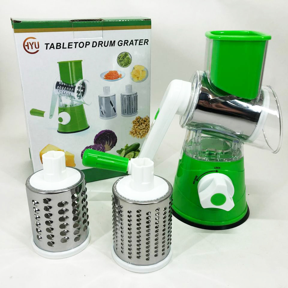 Овочерізка мультислайсер Tabletop Drum Grater Kitchen Master терка для овочів та фруктів, 3 насадки, колір зелений