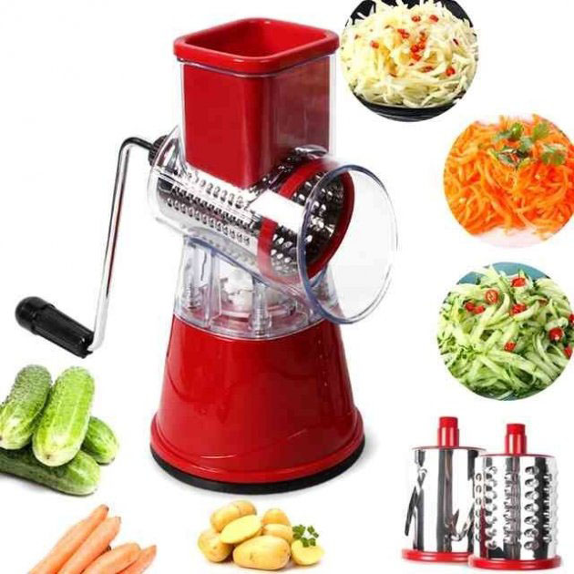 Овочерізка мультислайсер Tabletop Drum Grater Kitchen Master терка для овочів та фруктів, 3 насадки, колір червоний