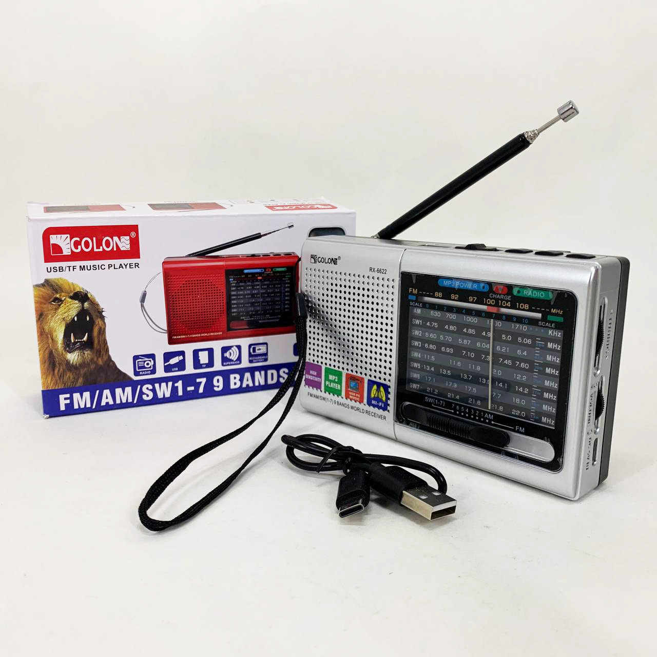 Портативний стовпчик радіо MP3 USB Golon RX-6622. Колір: срібний