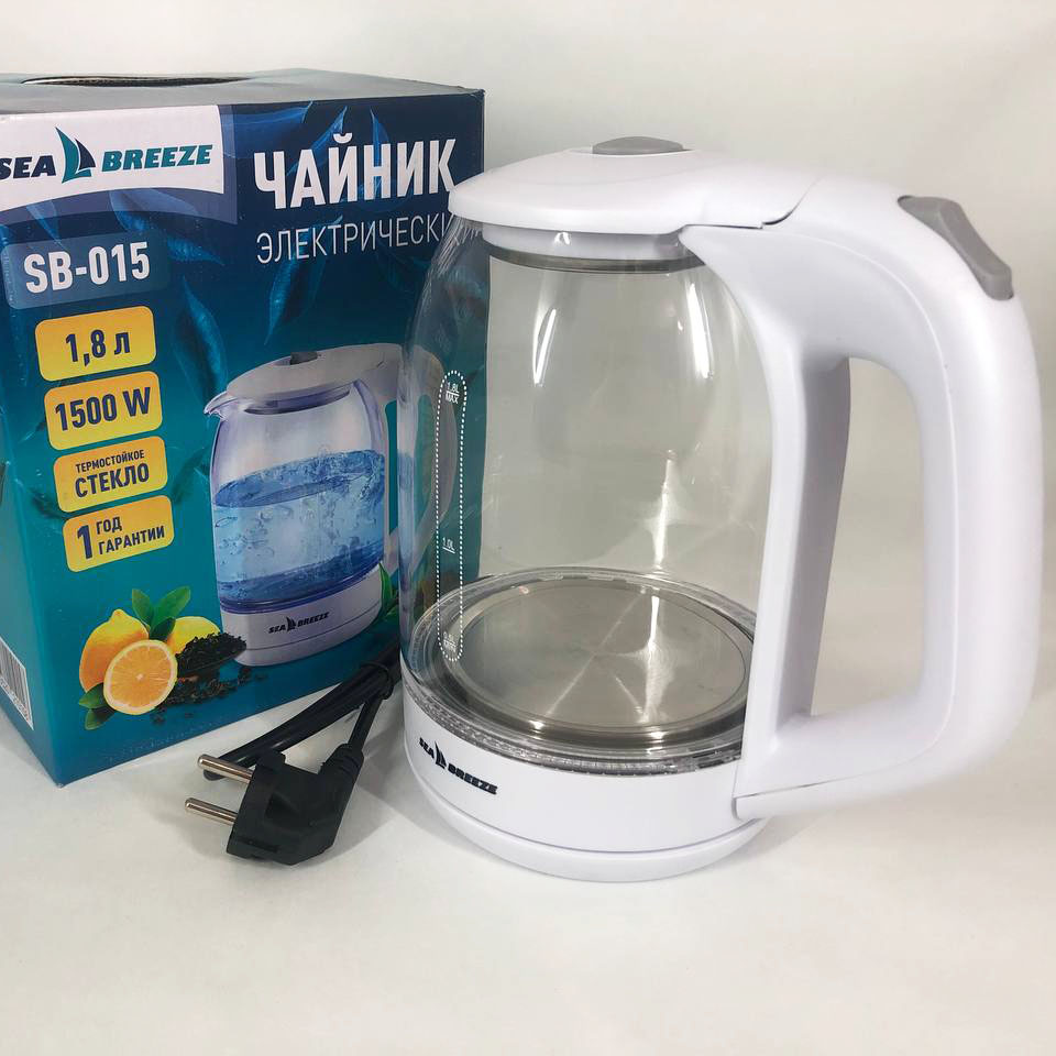 Електрочайник SeaBreeze SB-015 1,8 л, чайники з підсвічуванням, електронний чайник, тихий електричний чайник