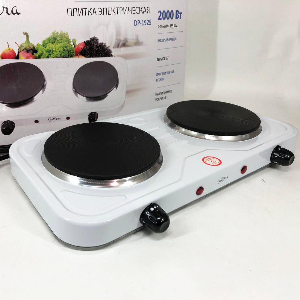 Електрична плита Suntera DP-1925 2000 Вт, двоконфоркова настільна, біла