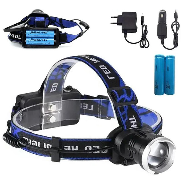 Налобний ліхтар Bailong BL‑T24‑P50 акумуляторний LED/Zoom, 3 режими роботи, ліхтар на голову для риболовлі