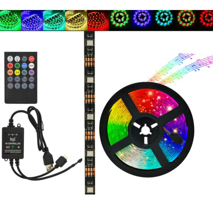 Світлодіодна стрічка SMD 5050 RGB LED 2 м IP65 з пультом та блоком живлення USB, 2 м, Стрічка світлодіодна 5050