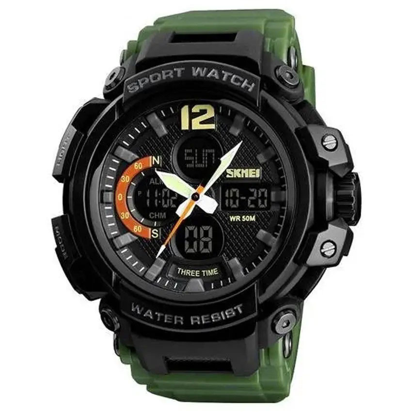 Годинник наручний чоловічий SKMEI 1343AG ARMY GREEN, тактичний протиударний. Колір: зелений