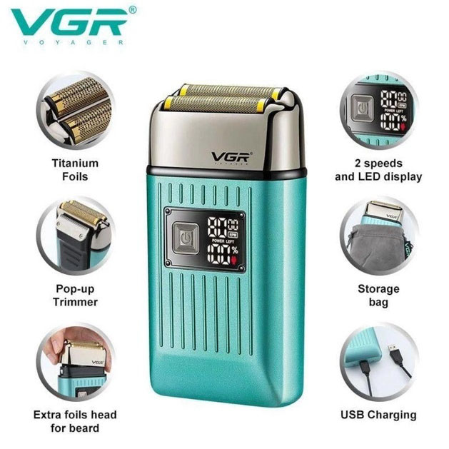 Електробритва портативна чоловіча VGR V-357 професійна бритва шейвер Green