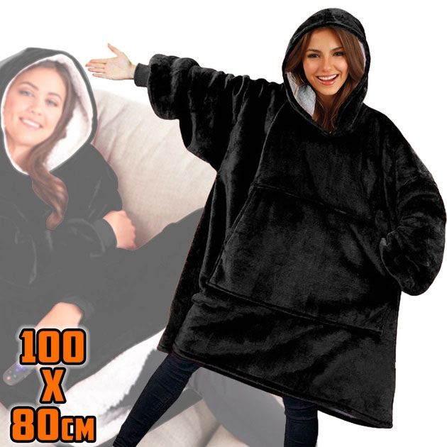 Толстовка‑плед з капюшоном і рукавами Huggle Hoodie оверсайз, чорна