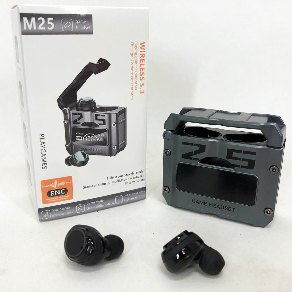 Бездротові навушники M25, Bluetooth 5.3, механічно армовані, подвійного режиму, ігрові