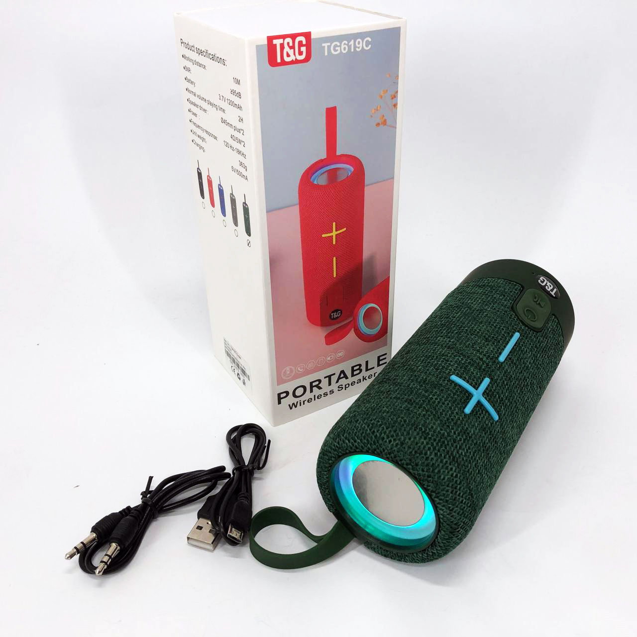 Портативна Bluetooth колонка TG619C FM‑радіо USB/TF з ремінцем, колонка з акумулятором. Колір: зелений