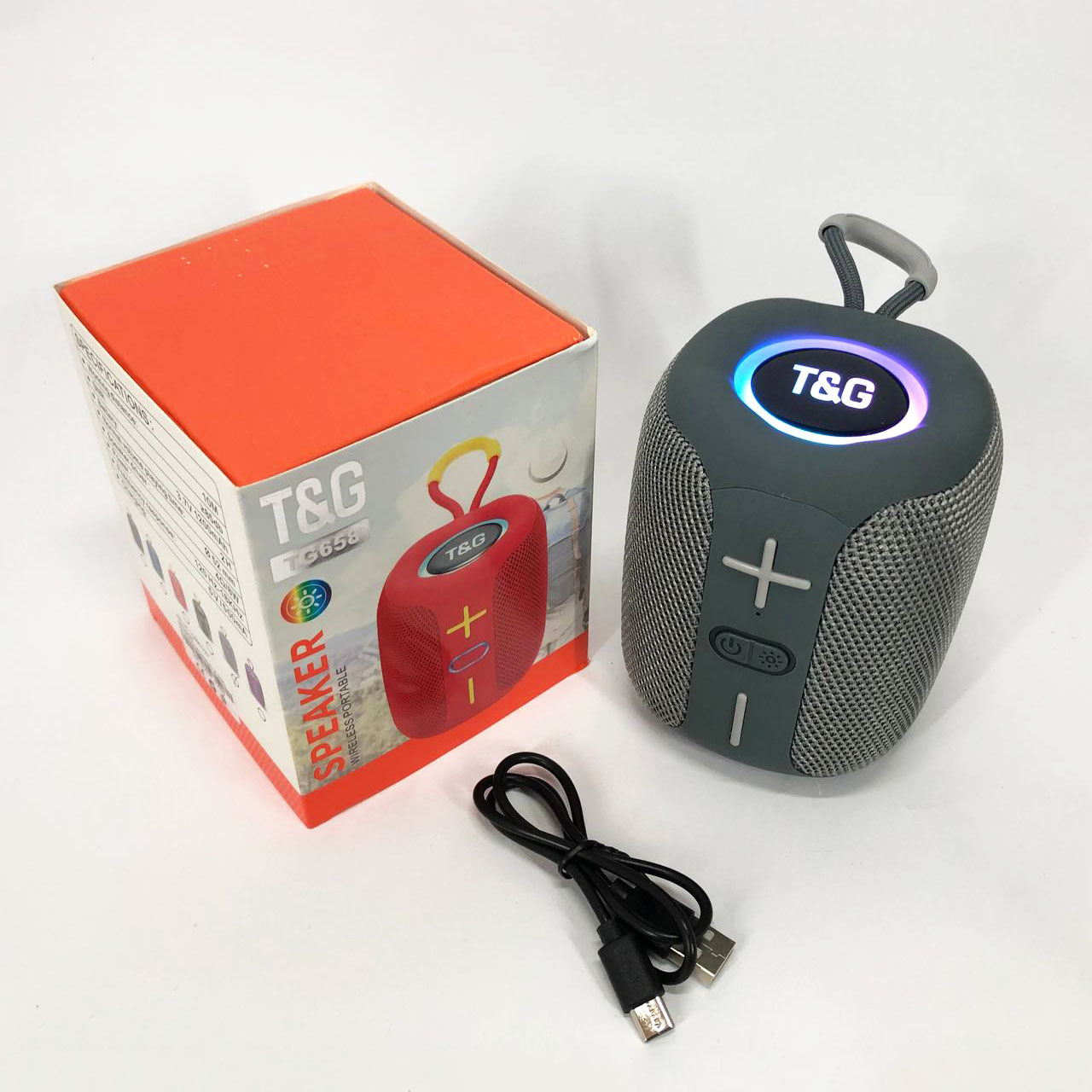 Портативна Bluetooth колонка TG658 8 Вт з RGB підсвічуванням, музичні колонки для вулиці. Колір: сірий