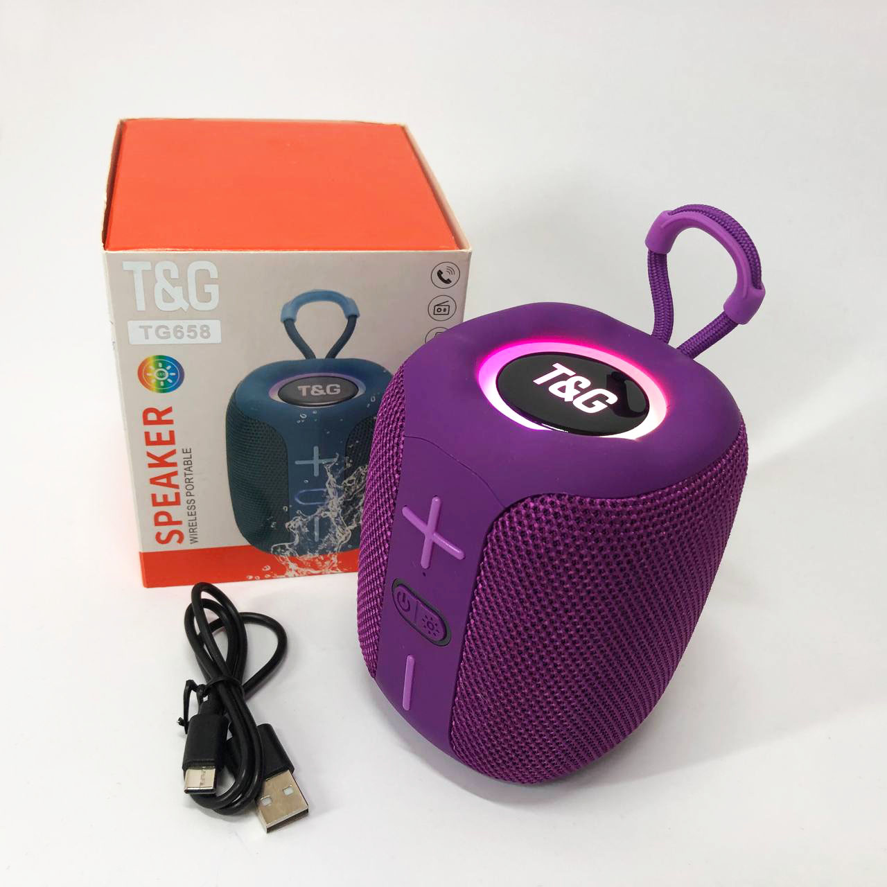 Портативна Bluetooth колонка TG658 8W з RGB підсвічуванням, бездротова, потужна. Колір: фіолетовий