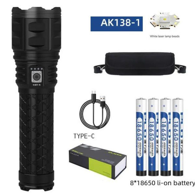 Ліхтар ручної моделі Police AK138-1 WHITE LASER LED PM60‑TG 8×18650, USB‑зарядка, Power Bank, зум