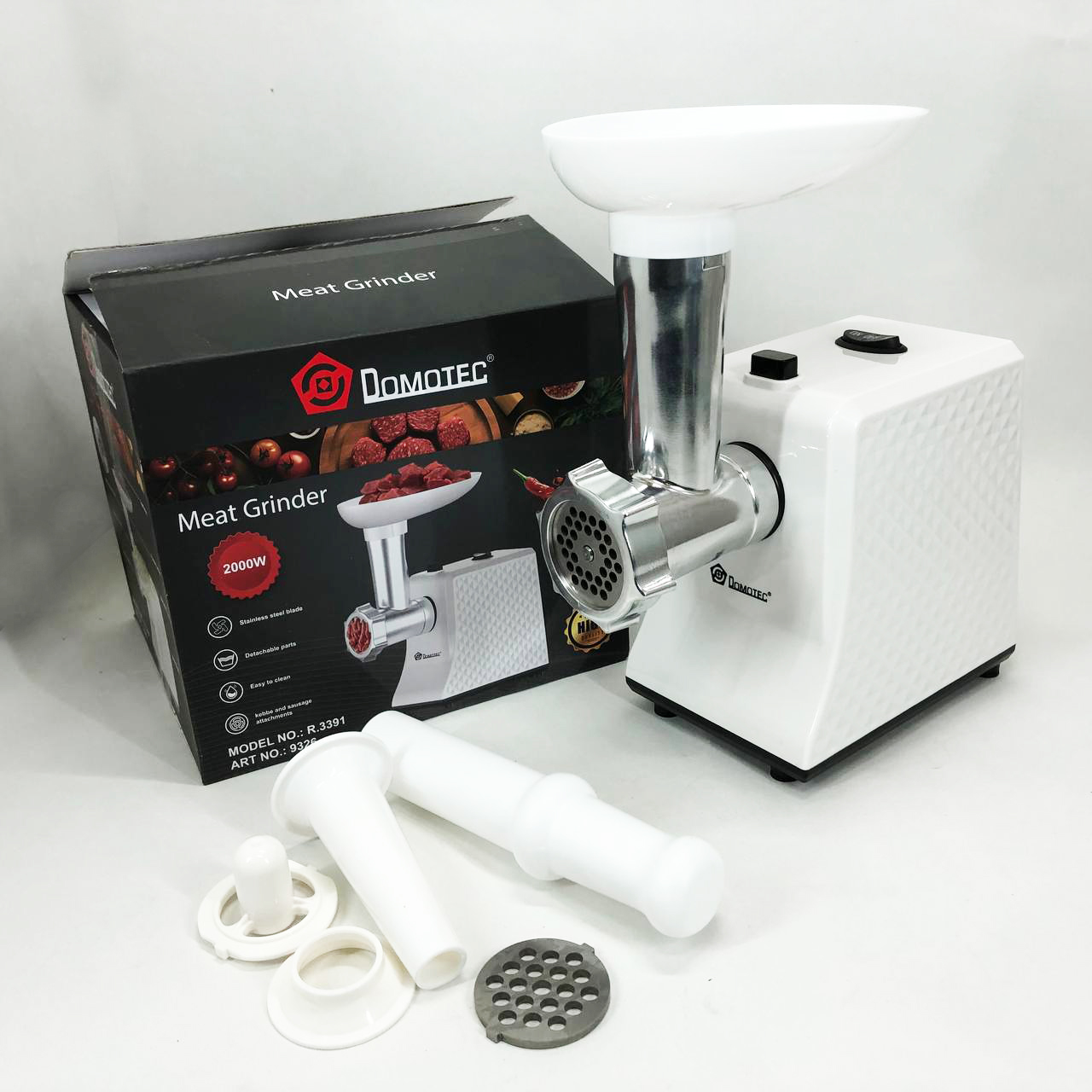 Електрична м'ясорубка Domotec R3391 2000 Вт, потужна компактна м'ясорубка для дому 3 в 1
