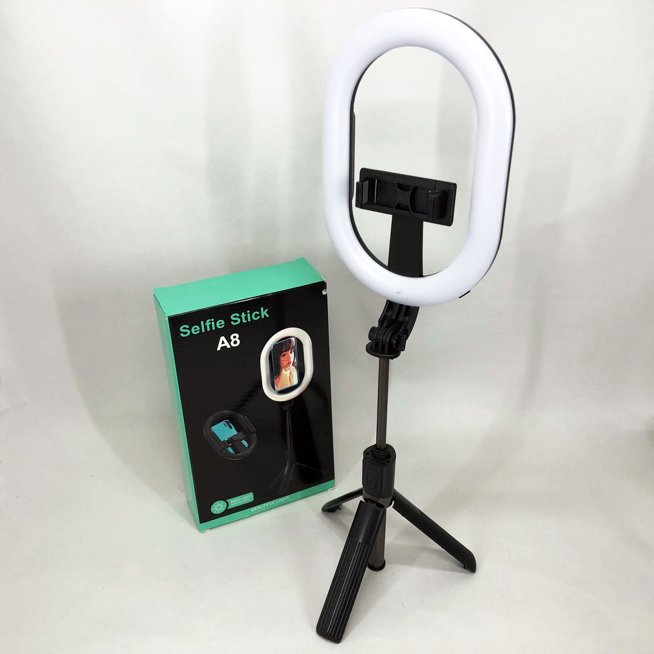 Монопод‑штатив для селфі з кільцевою LED‑лампою Selfie Stick A8, телескопічний з пультом та Bluetooth