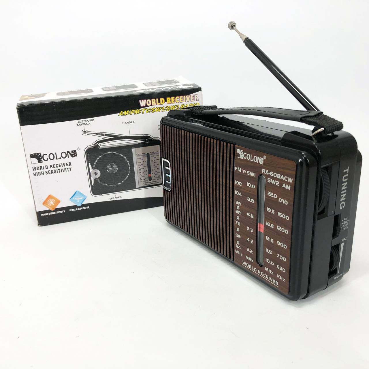 Радіоприймач GOLON RX-608 5‑хвильовий на батарейках + підтримка USB/microSD/MP3/WMA
