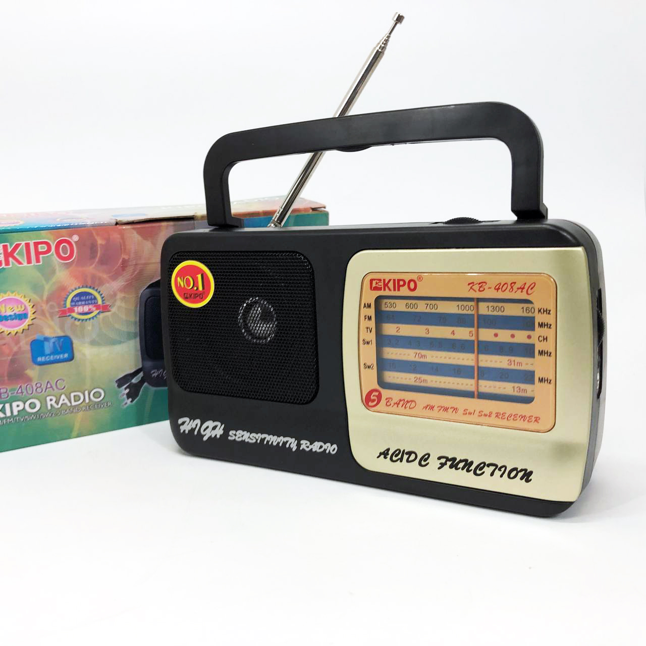 Радіоприймач KIPO KB-408AC потужний FM‑радіо з USB, живлення від батареї R20 або мережі