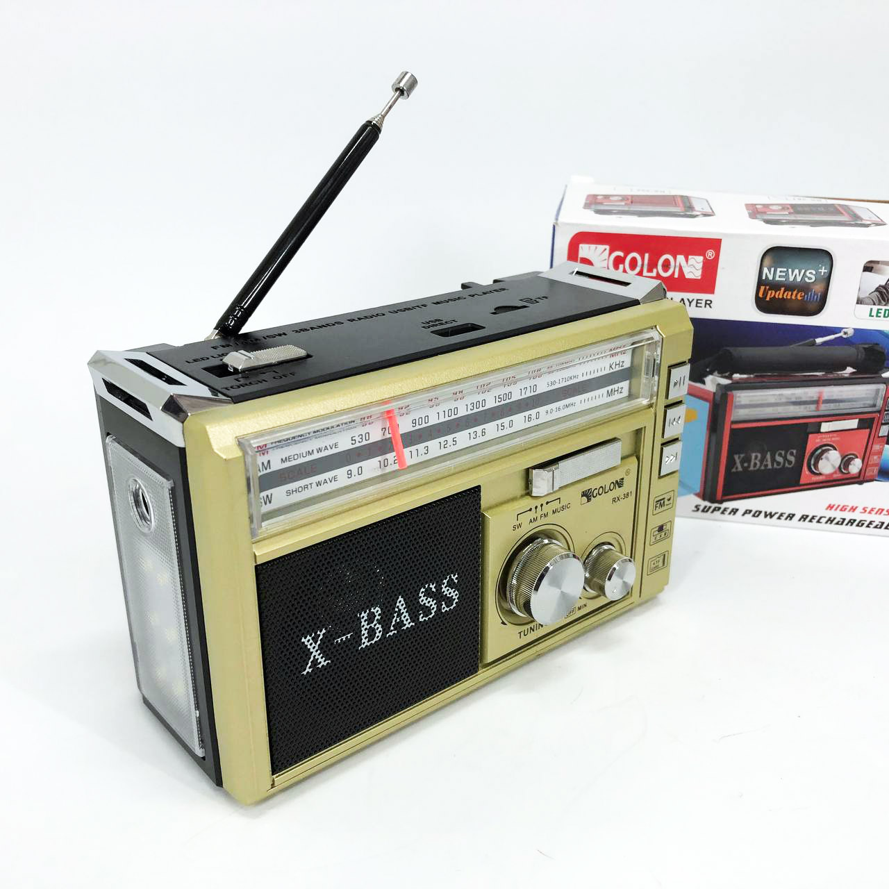 Радіоприймач портативне радіо Golon RX-381 акумуляторний ретро стовпчик USB SD MP3 FM. Колір: жовтий
