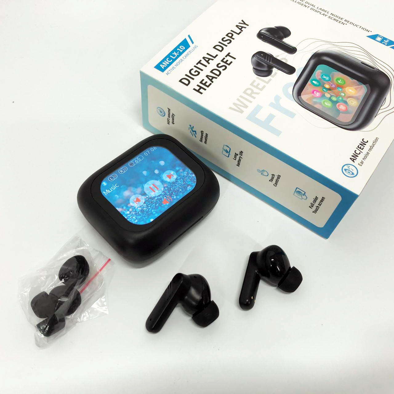 Бездротові навушники LX-10 TWS Earbuds з LED‑дисплеєм, Bluetooth, кольор: чорний