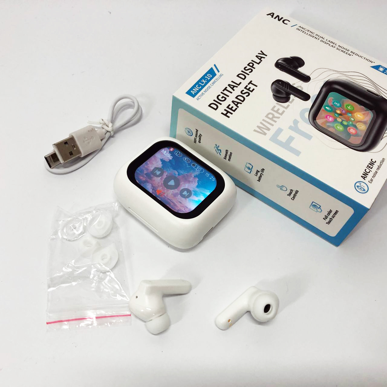 Навушники бездротові LX-10 TWS Earbuds з LED дисплеєм, Bluetooth гарнітури, вакуумні навушники. Колір: білий