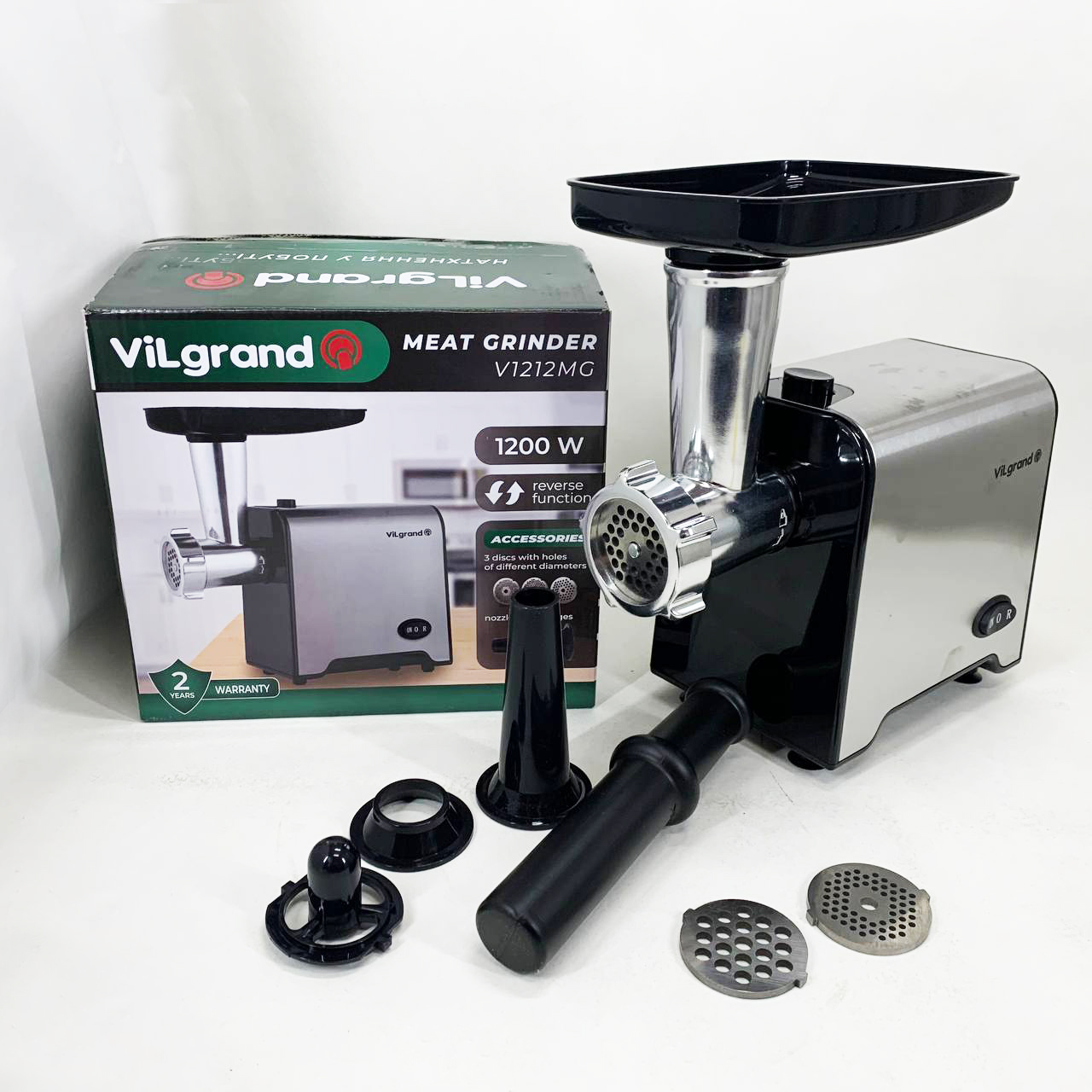 М'ясорубка електрична з нержавіючої сталі VILGRAND V1212MG 1200 Вт