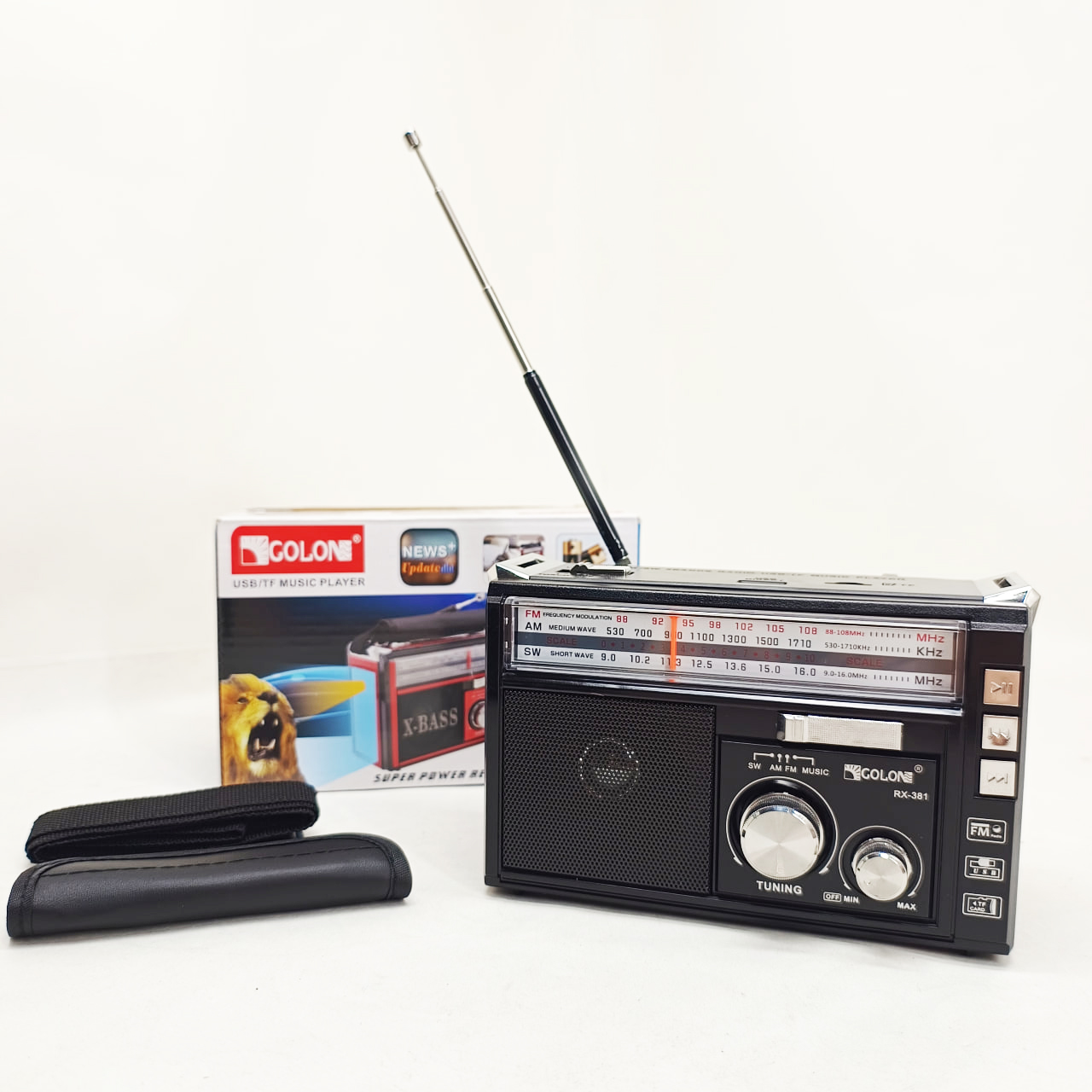 Радіоприймач портативне радіо Golon RX-381 акумуляторний ретро стовпчик USB SD MP3 FM. Колір: чорний