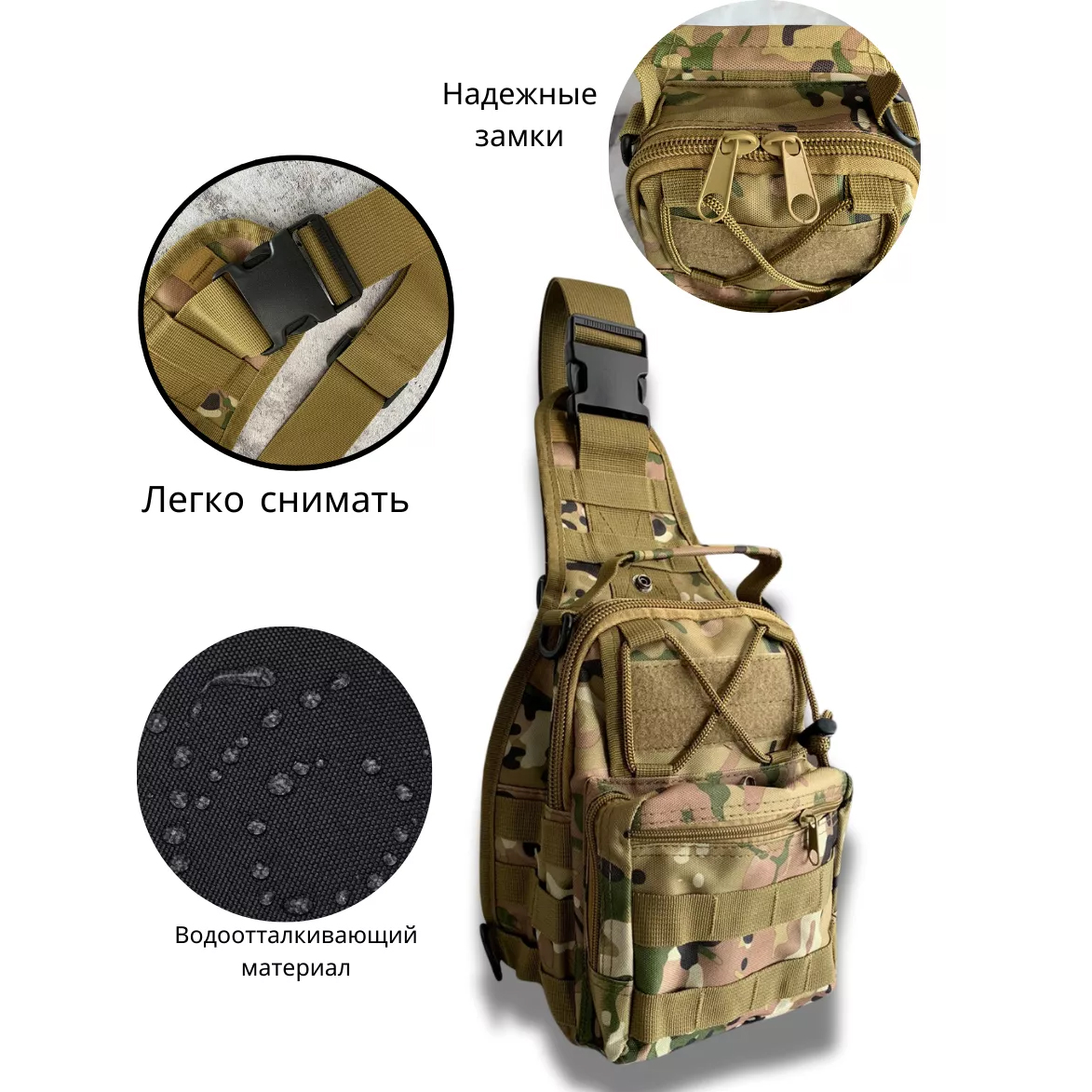 Тактична сумка‑рюкзак через плече з Cordura 900D, камуфляж, трансформер, MOLLE