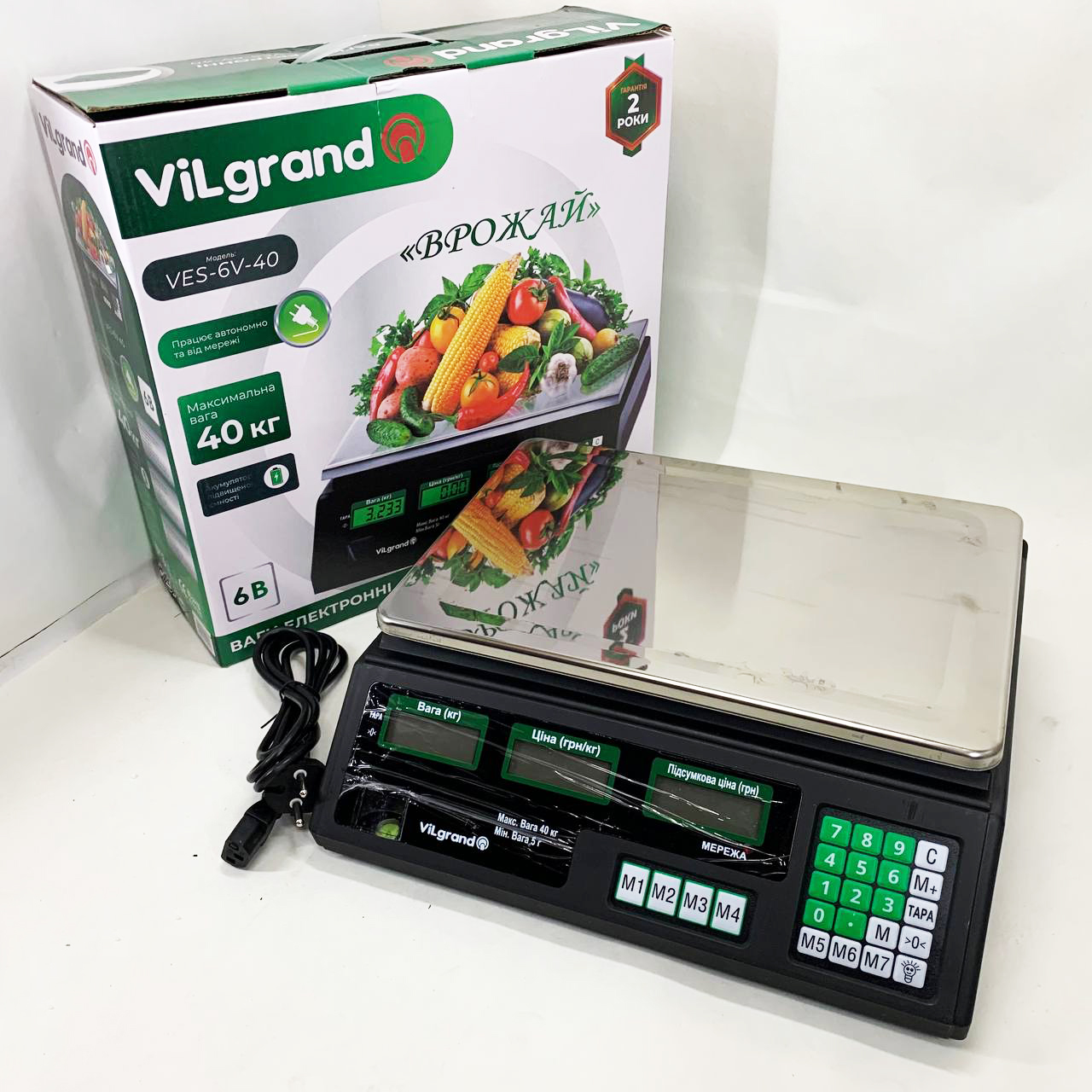 Ваги торговельні ViLgrand VES-6V-40 40 кг з калькулятором та акумулятором