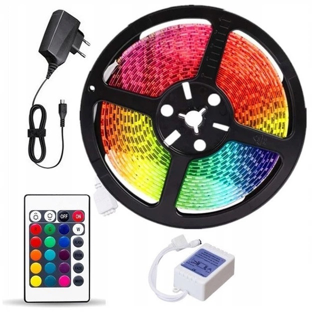 Світлодіодна стрічка SMD 3528 RGB 5 м з пультом та блоком живлення, гірлянда