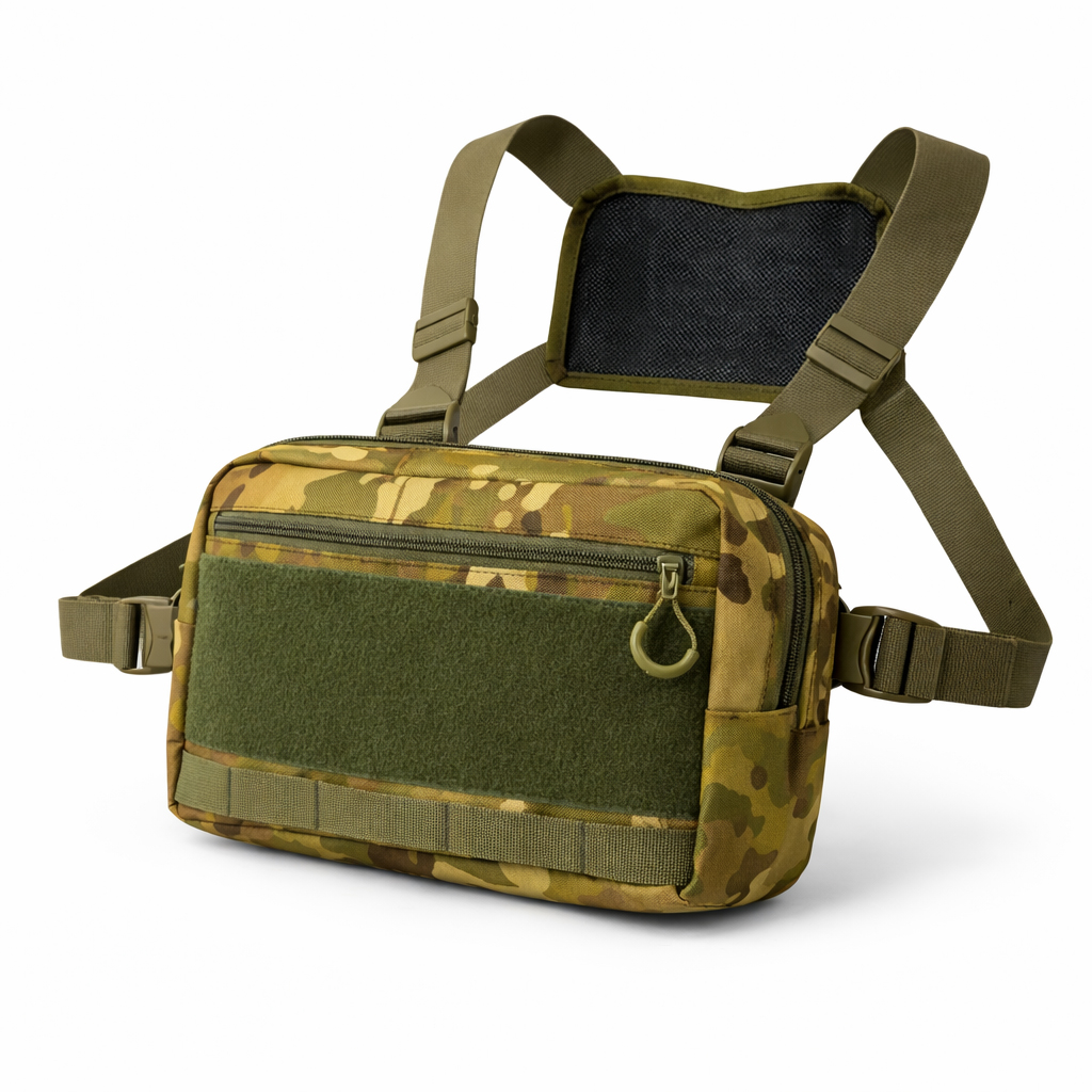 Тактична нагрудна сумка Multicam Cordura 1000D з MOLLE та патч‑панеллю, 5 кишень, 30×20×8 см