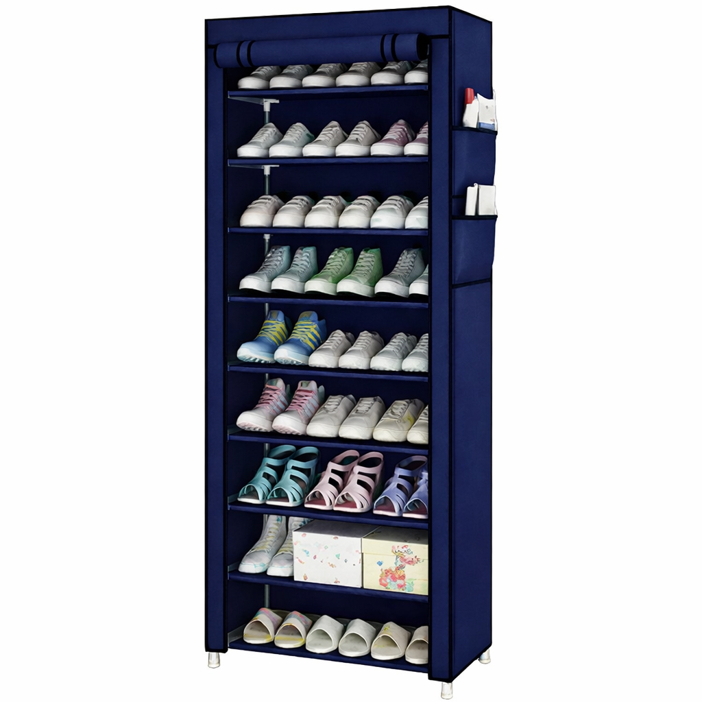 Тканинна шафа з полицями для одягу та взуття (58×30×158 см) Blue