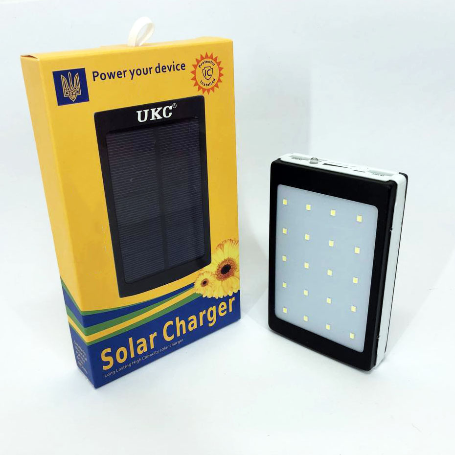 УМБ Power Bank Solar 20000 mAh мобільне зарядне з сонячною панеллю та лампою, повербанк для планшета