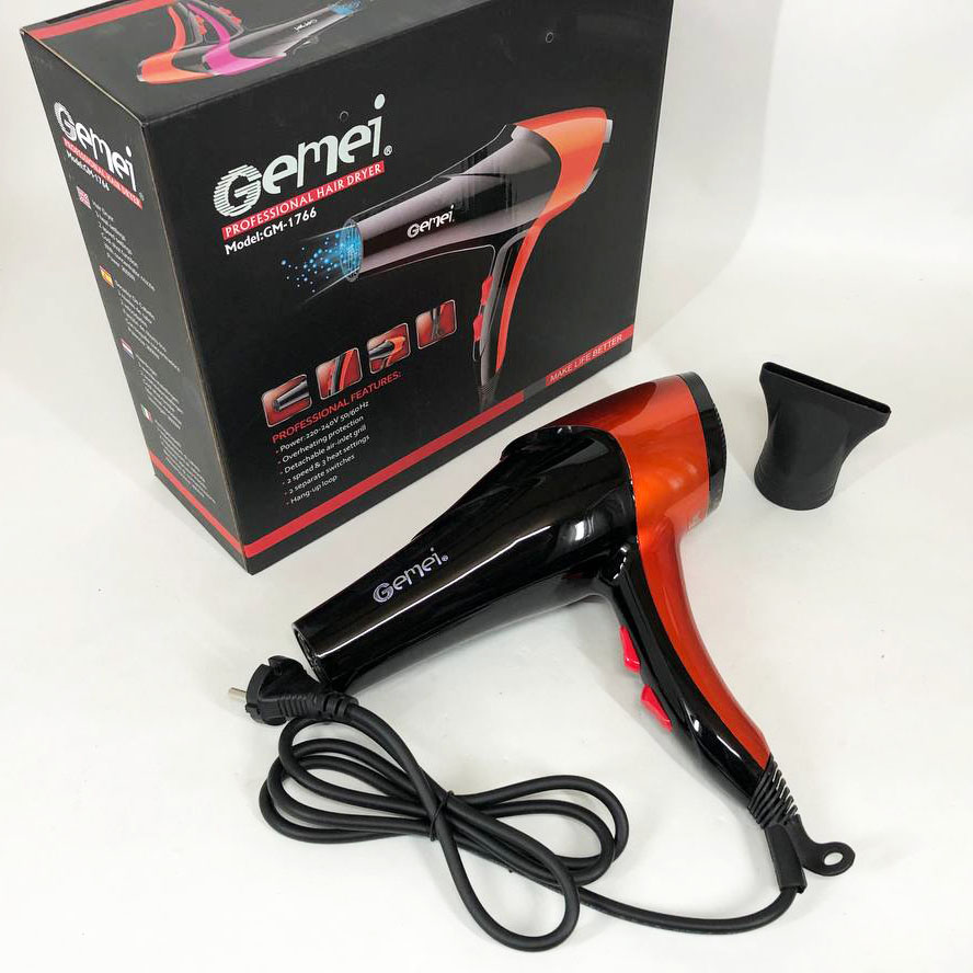 Фен GEMEI GM-1766 2600 Вт, фен для голови, жіночий фен для волосся, фен‑сушка Orange