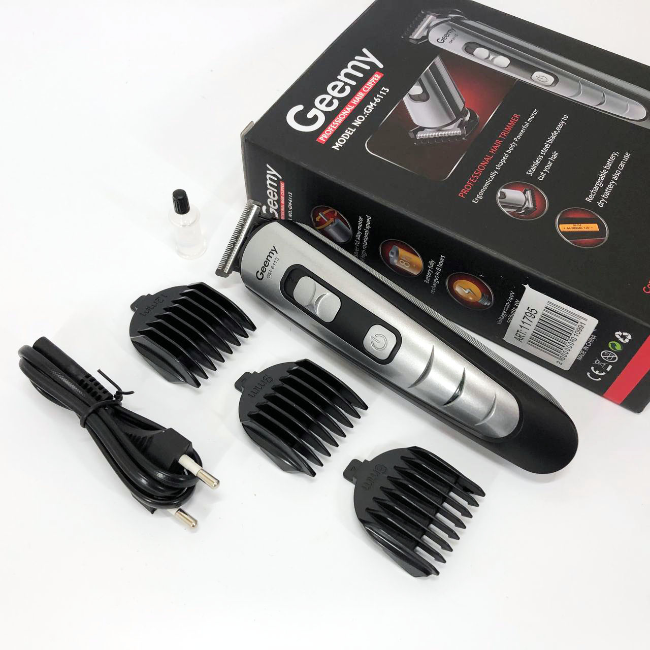 Машинка для стрижки волосся Gemei GM-6113 акумуляторна, практична машинка для стрижки, колір: чорний