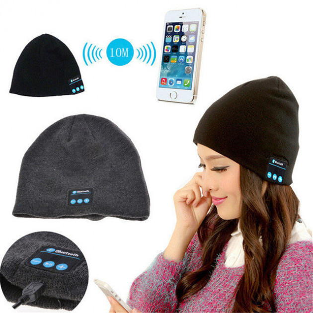 Портативна колонка ШАПКА з Bluetooth навушниками SPS Hat BT True. Колір чорний