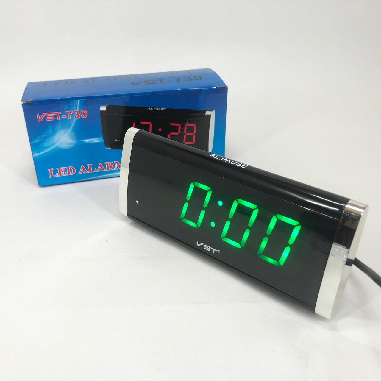 Електронний годинник VST-730-4 green, цифровий настільний мережевий годинник, LED‑годинник з будильником