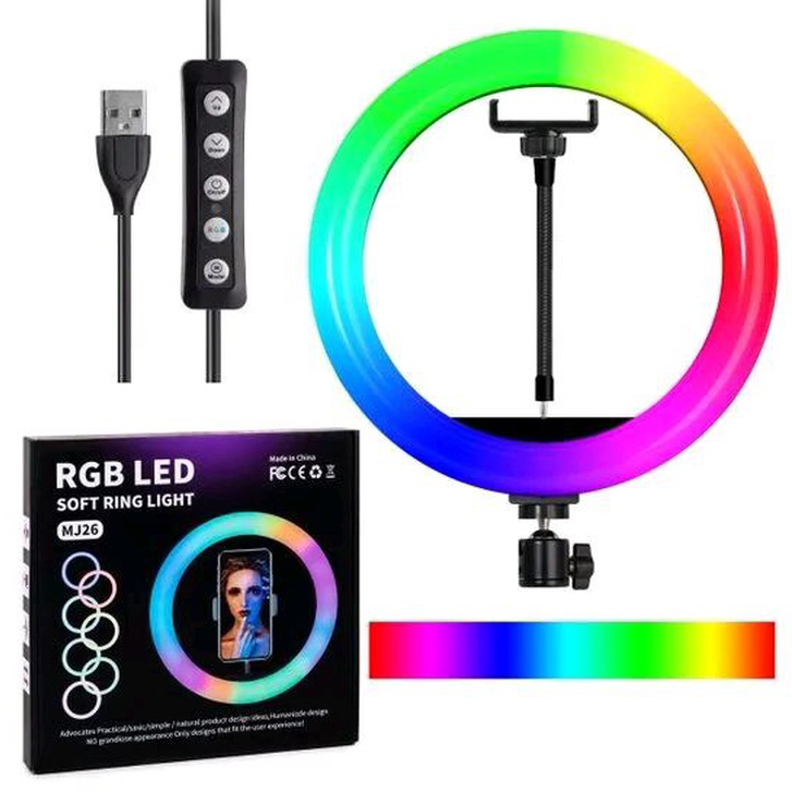Кільцева світлодіодна лампа RGB LED RING MJ26 26 см з утримувачем телефону, велика кільцева лампа
