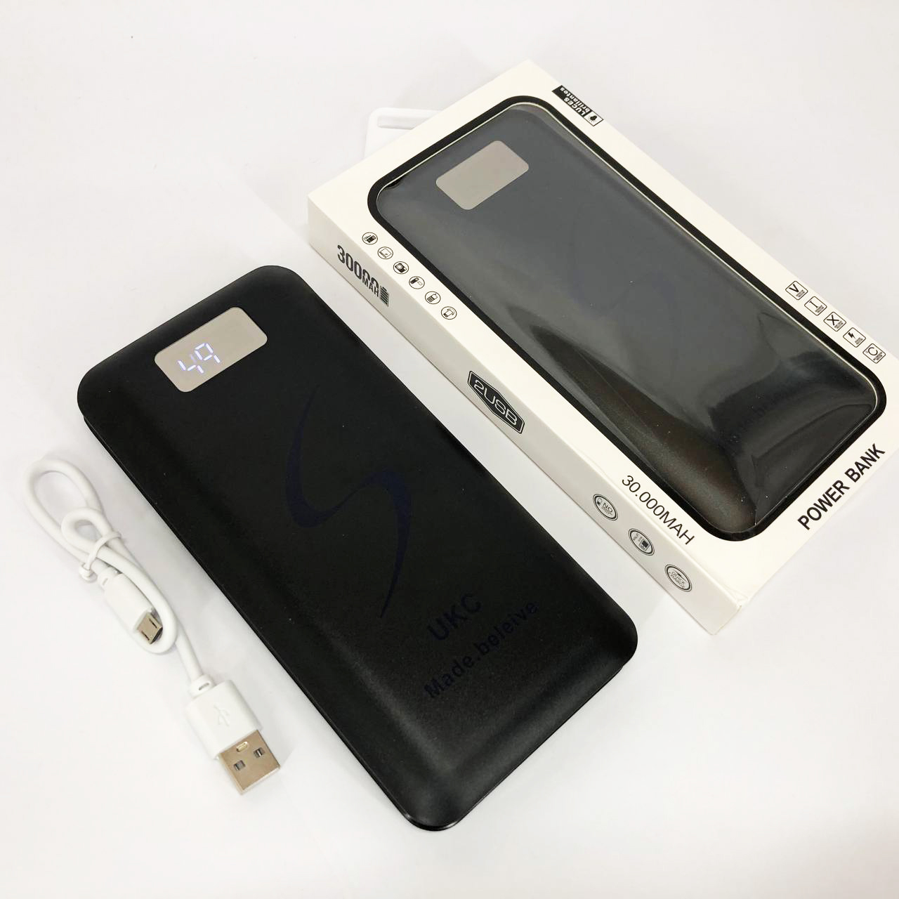 Мобільна портативна зарядна станція Power Bank 30000 mAh UKC, зовнішній акумулятор, колір: чорний