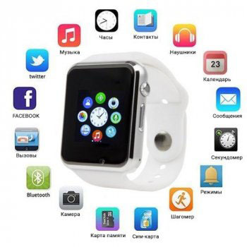 Смарт‑годинник Smart Watch A1 розумний електронний зі слотом під SIM‑карту та карту пам'яті micro‑SD. Колір: білий
