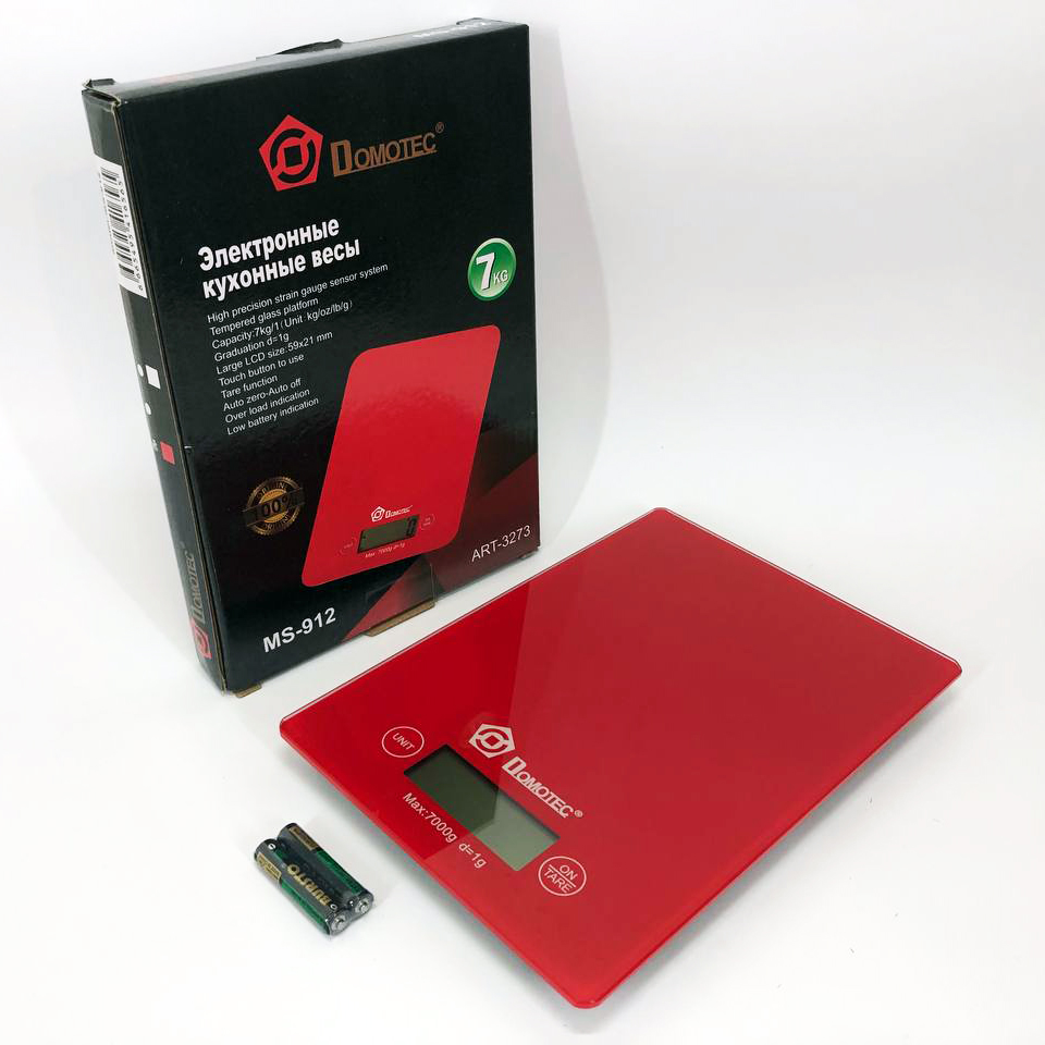 Кухонні ваги DOMOTEC MS-912 Glass, ваги харчові, кулінарні, компактні, колір червоний