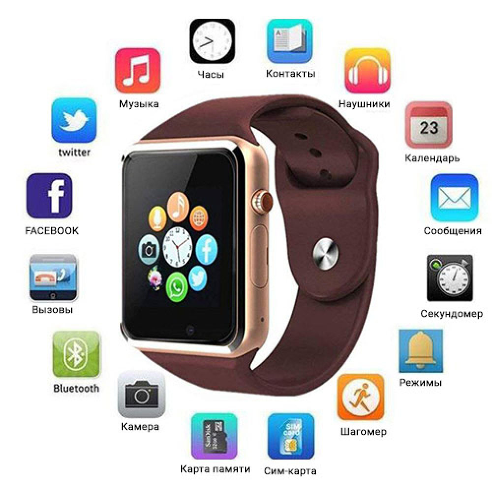 Смарт‑годинник Smart Watch A1 розумний електронний зі слотом під SIM‑карту + карту пам’яті micro‑SD. Колір: золотий