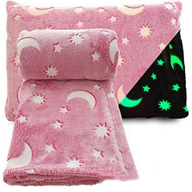 Плед, що світиться в темряві, плюшеве покривало Blanket kids Magic Star 150×100 см, флісова ковдра. Колір: рожевий