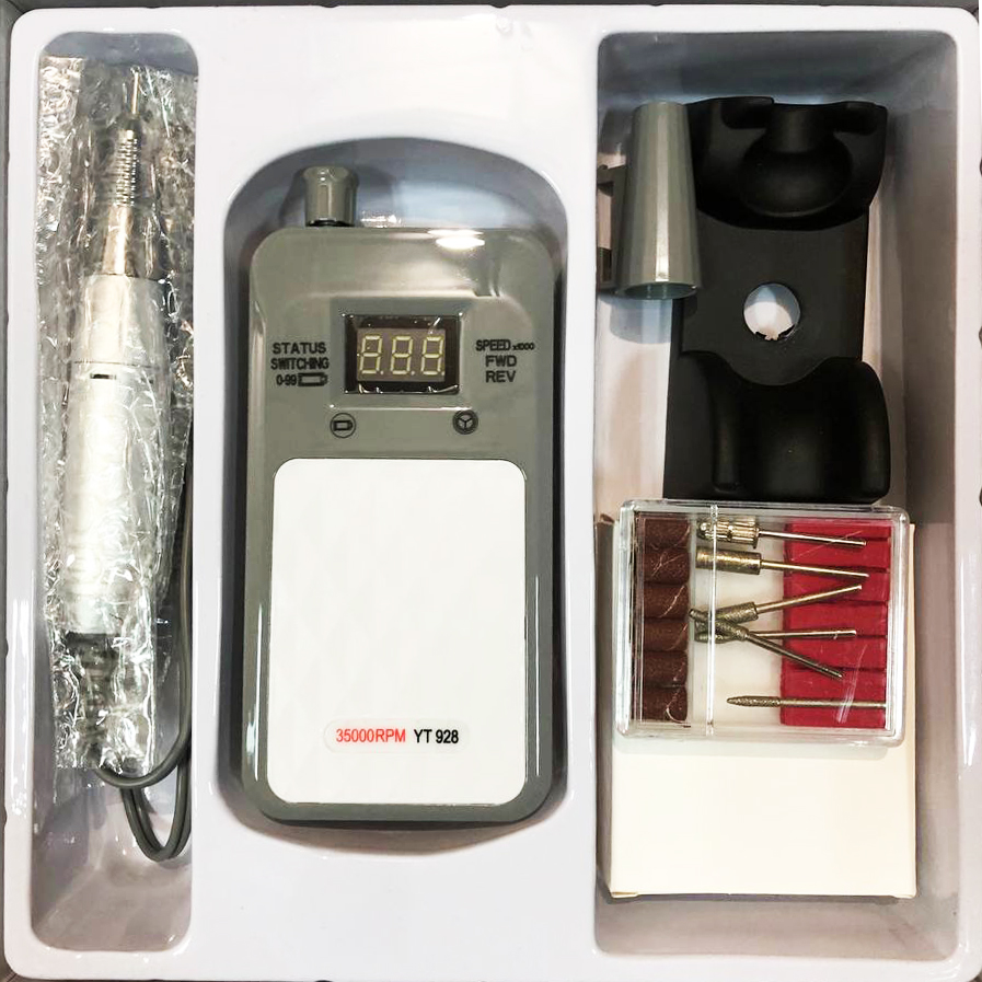 Портативний фрезер для нігтів Nail Drill YT-928 акумуляторний з індикатором заряду на 35 000 оборотів. Колір: сірий