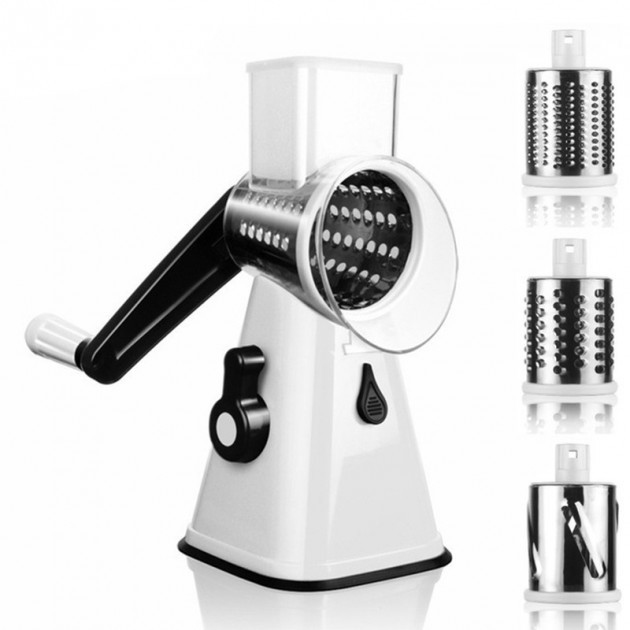 Овочерізка мультислайсер Tabletop Drum Grater Kitchen Master терка для овочів та фруктів, 3 насадки. Колір: білий